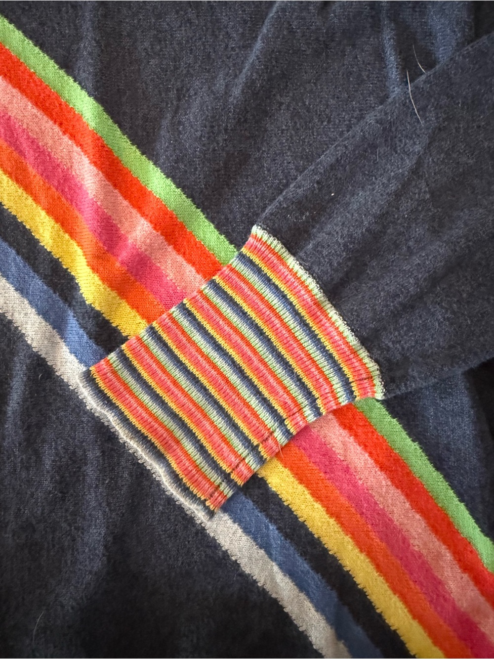 Zaket & Plover Rainbow Cashmere Blend Sweater Navy Boat Neck Dopamine Small - Picture 3 of 6